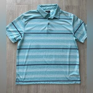 Ben Hogan Performance Polo Shirt Men’s 2XL Aqua Blue Striped Golf Polyester